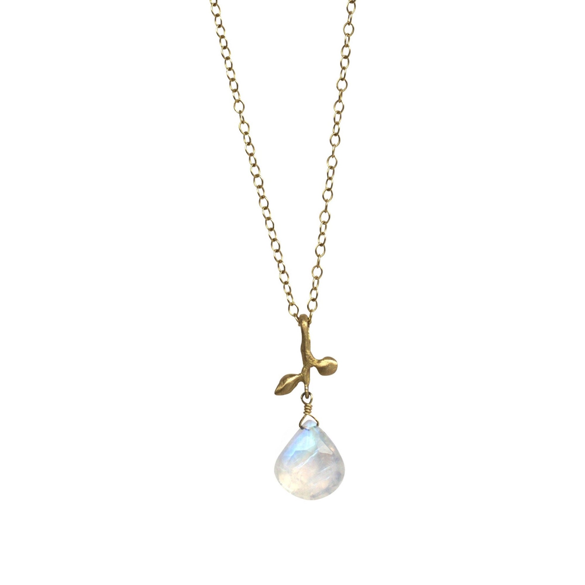 Leaf + Moonstone drop necklace