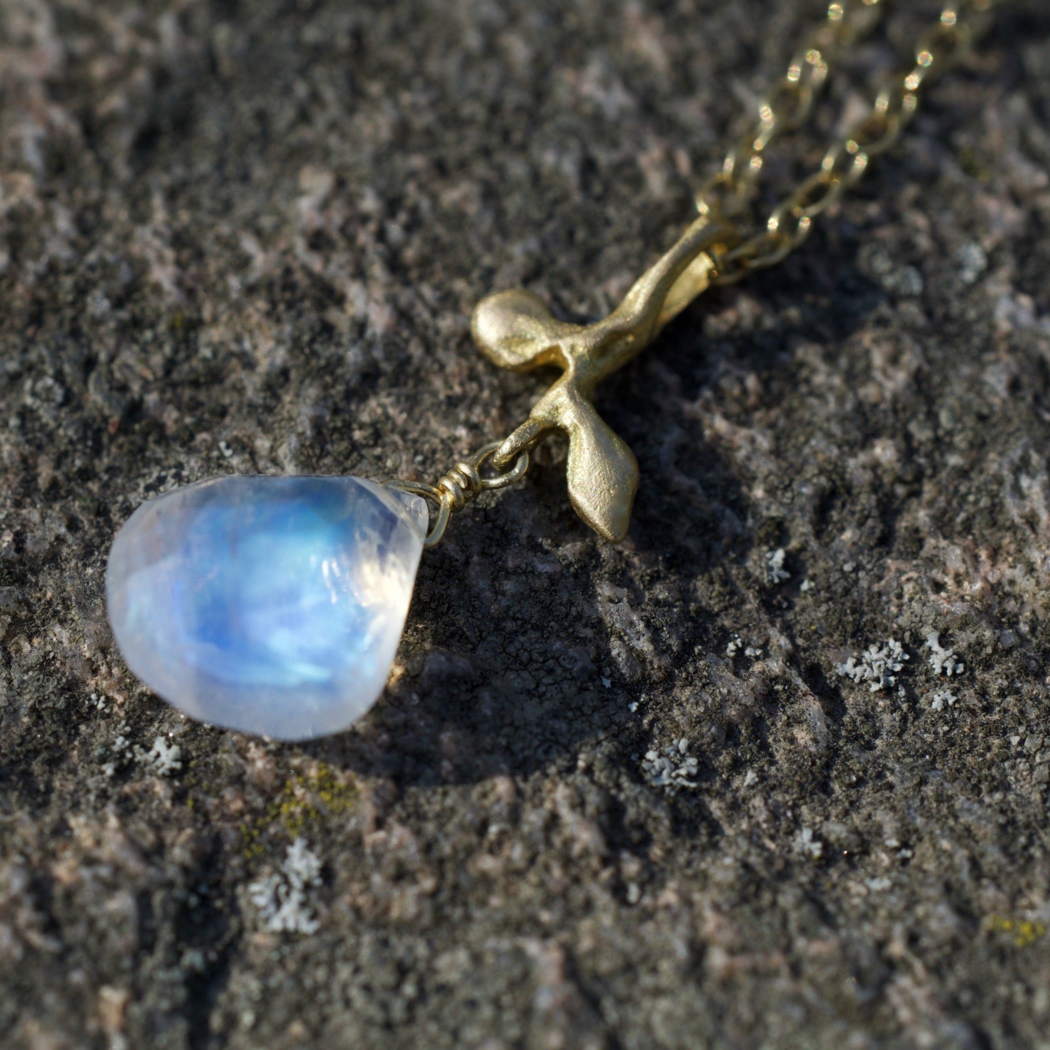 Leaf + Moonstone drop necklace